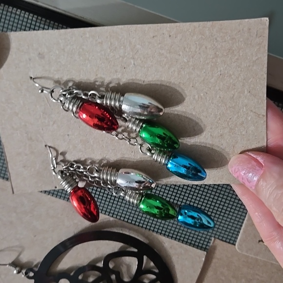 Colorful Christmas Light Bubs Drop Earrings - Picture 2 of 6